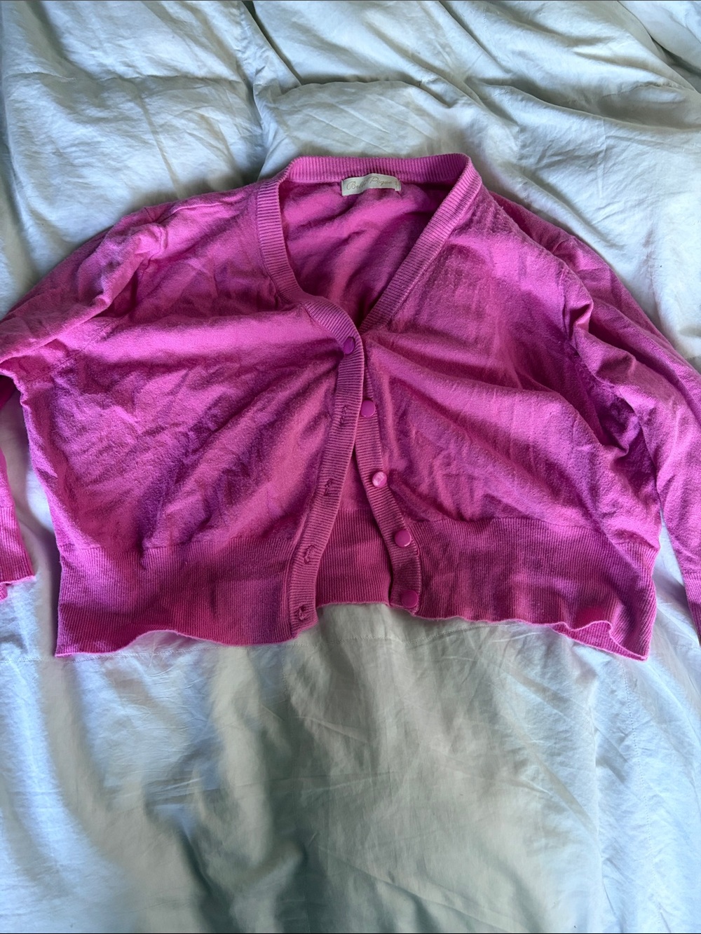 Women's Pink Cropped Button-Front Cardigan Sweater